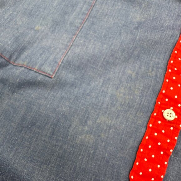 Vintage Duster House Coat Robe Blue Red Floral Snaps Cotton Retro Pockets - Picture 7 of 9